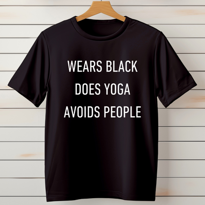 WEARS BLACK. DOES YOGA.